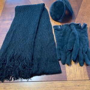 Winter Black Earmuffs, Scarf and Gloves